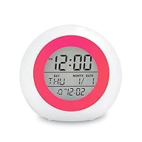 Kids Digital Alarm Clock, with 7 Color Night Light, Small, for Boys and Girls, to Wake up at Bedroom, Bedside, Batteries Operated, Power Cord Operated (RED)