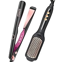 Hair Straightener and Curler 2 in 1 with Negative Ion Heated Straightening Brush for Curl/Wave or Straighten Hair