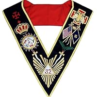 Masonic AASR Scottish Rite 32 Degree Collar Hand Embroidered - All Countries Flags