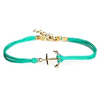 Anklet, gold anchor ankle bracelet, dainty turquoise cord anklet, anchor charm, gift for her, minimalist jewelry, nautical jewelry, teal