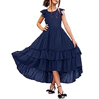 HOSIKA Girls Lace Boho Flower Girl Dress Ruffle Sleeve A-Line Formal Dresses for Wedding Party 6-12 Years