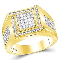 The Diamond Deal 10kt Yellow Gold Mens Princess Diamond Square Cluster Ring 3/4 Cttw