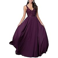 Lorderqueen Women's V Neck Beaded Lace Evening Dress Long Formal Prom Gowns