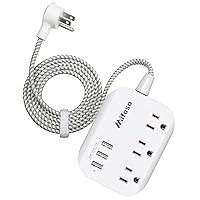 USB Power Strip, Flat Plug Power Strip Extension Cord with 3 Outlets 3 USB Ports(Smart 3.1A), 5ft Braided Power Cord, ETL Listed Compact for Cruise Ship, Travel, Home, Office