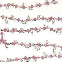 LKBEADS 36 inch long gem fuschia chalcedony & pearl 3-4mm mix shape mix cut beads wire wrapped silver plated rosary chain for jewelry making/DIY jewelry crafts #Code - ROS-0402