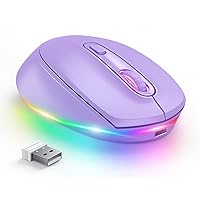 seenda Wireless Mouse, Rechargeable Light Up Mouse for Laptop, Small Cordless Mice with Quiet Click LED Rainbow Lights for PC Computer Kids Chromebook Windows Mac, Purple