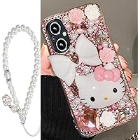 Victor for OnePlus Nord N200 / N300 / N20 / N30 / N100 / N10 5G Cute Cat KT Phone Case,for Women 3D Bling Glitter Rhinestone Cover Silicone Shell (Pink, for OnePlus Nord N30 5G)