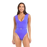 Body Glove Women's Standard Ezry V-Neck One Piece Swimsuit with Belted Detail