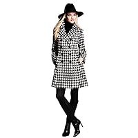 Houndstooth Double-Breasted Long Sleeve Coat Plus 1x-10x