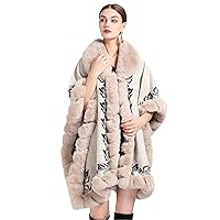 Full Trims Handwork Wave Faux Fur Coat Cape Long Loose Jacquard Woolen Blends Cloak Women Winter Warm Wraps