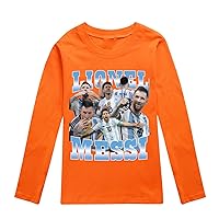 ENDOH Little Boys Girls Long Sleeve Tees Roud Neck-Lionel Messi Cotton T-Shirt for Kids(2-16Y)