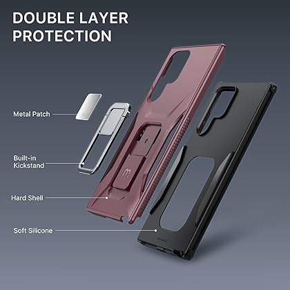 MYBAT Pro Shockproof Stealth Series Case for Samsung Galaxy S22 Ultra Case with Stand 6.8 inch, Support Magnetic Car Mount, Heavy Duty Military Grade Drop Protective Case with Kickstand - Plum