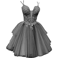 Women's V Neck Appliques Backless Prom Dress Short Teens Homecoming Dresses Party Cocktail Gown