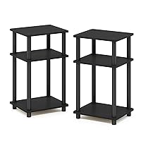 Furinno Just 3-Tier Turn-N-Tube End Table / Side Table / Night Stand / Bedside Table with Plastic Poles, 2-Pack, Americano/Black