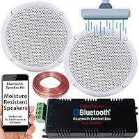 SMART HOME Bluetooth Amplifier & 2x Moisture Resistant Ceiling Speaker Kit – Compact HiFi Mini/Micro Amp – Bathroom/Kitchen Audio Music Player System - Loops
