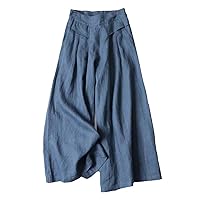 Spring Summer Women's Cotton Linen Wide Leg Pants Solid Casual Loose Elastic High Waist Pants Trousers