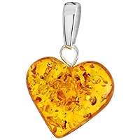 Sterling Silver Baltic Amber Heart Necklace for Women 1 inch tall Available with or without chain