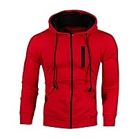Men's Hoodie Jacket Lightweight Hooded Track Jackets Contrast Drawstring Full Zip Up Coats Stylish Sport Sweater