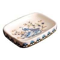 Ceramic Soap Dish, Ice Crack Ceramic Peacock and Flower Soap Dish Holder for Bathroom, Creative Porcelain Shower Soap Tray Box Bath Accessories with Two Drain Holes