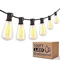Outdoor String Lights, 100FT 2200K LED Patio Lights with 50+2 Dimmable ST38 Shatterproof Vintage Bulbs, Retro Connectable Edison String Lights for Outdoor, Backyard, Balcony, Porch