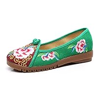 Women and Ladies Embroidered Slip-on Loafer Sandal Flat Shoe Green