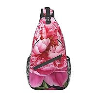 Garden Peony Cross Chest Bag Diagonally Crossbody Shoulder Bag Travel Backpack Sling Bag for Women Men