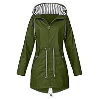 Rain Jacket Women Lightweight Raincoat Waterproof Windbreaker Striped Climbing Outdoor Hooded Trench Coats