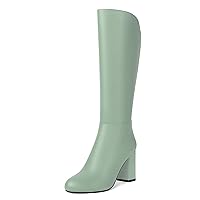 Womens Matte Zip Solid Round Toe Dating Casual Block High Heel Mid Calf Boots 3.3 Inch