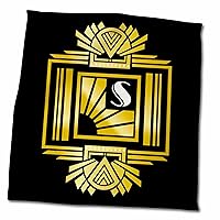 3dRose Art Deco Monogram Letter S- Gold Effect and White on Black Background - Towels (twl-241222-3)