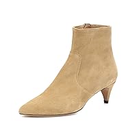 Womens Kitten Heels Ankle Boots Suede Low Heel Pointed Toe Vintage Dress Booties Classic Casual Shoes with Zips