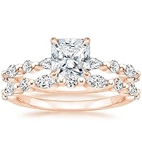 Radiant Cut Moissanite Bridal Ring Set, 14K Rose Gold, 2 CT Square Center Stone, Wedding Band Gift For Her