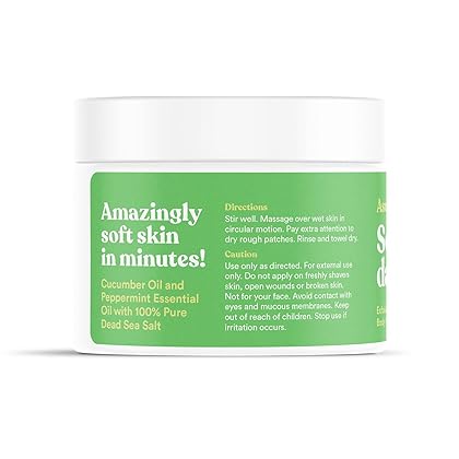 ASUTRA Dead Sea Salt Body Scrub Exfoliator (Cooling Cucumber), NEW BIGGER 16 oz size | Ultra Hydrating, Gentle, & Moisturizing | Coconut, Cucumber, and Peppermint Oils | Includes Wooden Spoon