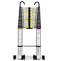 Telescoping Ladder, SocTone 20.3 FT Aluminum Lightweight Extension Ladder with Wheels and Stabilizer Bar, Heavy Duty 330lbs Max Capacity, Multi-Purpose Collapsible Ladder for RV or Outdoor Work