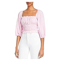 Womens Boheme Off The Shoulder Checkered Peasant Top Pink XS
