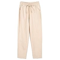 Andongnywell Ladies Seaside Beach Pants Cotton and Linen Material Skin-Friendly Comfortable Casual Pants
