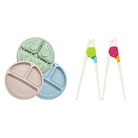 PandaEar Divided Unbreakable Silicone Baby and Toddler Plates & Kids Children Adult Training Chopsticks