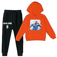 Kids Soft Brushed Hoodies and Long Pants 2Pcs Set,Erling Haaland Novelty Pullover Tracksuit for Boys,Girls(2-14Y)