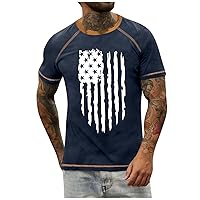 Men's T-Shirts Big and Tall Short Sleeve Shirts Vintage 4Th of July Graphic Tees 2024 Casual Loose Fit Summer Tops
