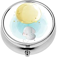 Mini Portable Pill Case Box for Purse Vitamin Medicine Metal Small Cute Travel Pill Organizer Container Holder Pocket Pharmacy Baby Elephant Flying a Balloon