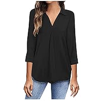 Womens Long Sleeve Business Tops Casual Lapel V Neck Pullover Tunic Shirts Solid Color Dressy Blouse Collared Work Top