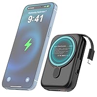 Wireless Portable Charger, 10000mAh Magnetic Power Bank PD 20W Fast Charging Built in Type-C Output Cables Mag-Safe Battery Pack Compatible for iPhone 15/14/13/12 Pro/Mini/Pro Max (Black)