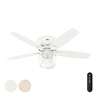 Hunter Fan 52 inch Matte White Low Profile Ceiling Fan with Light Kit and Remote Control for Bedroom, Living Room, Dining Room, Office (Renewed)