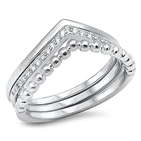 Chevron Set White CZ Stackable Thumb Ring .925 Sterling Silver Band Sizes 5-10