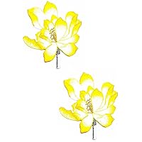2pcs. Yellow Lotus Patches Sticker Lotus Flowers Embroidery Iron On Fabric Applique DIY Sewing Craft Repair Decorative Sign Symbol Costume