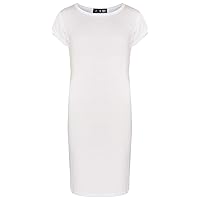 Bodycon Midi Dress Short Sleeve Long Length Plain Stretch Dresses - New Midi Dress White 7-8