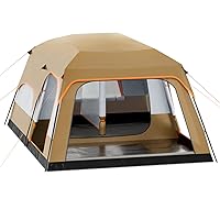MoNiBloom 5-8 Person Tent for Camping Extra Large Portable Cabin Huge Tent, Waterproof Windproof 1 Living Room and 2 Bedroom 181''Length Tent with Carry Bag for Outdoor Picnic Family Gathering, Coffee