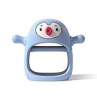 Smily Mia Penguin Buddy Never Drop Silicone Baby Teething Toy for 0-6month Infants, Baby Chew Toys for Sucking Needs, Hand Pacifier for Breast Feeding Babies, Car Seat Toy for New Born,Light Blue