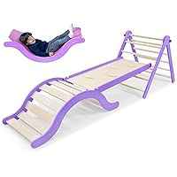 Beech Triangle Set Climber 5 in 1, Toddler Climbing Toys Indoor Folding with 41in Ramp & 43in Arch & Mat & Gift for Montessori Play Gym for Toddlers and Kids 1-7 (Purple)