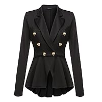 Womens Pleated Hem Casual Blazer Long Sleeve Button Open Front Work Office Jackets Elegant Double Breasted Suits