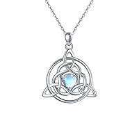 Celtic Necklace 925 Sterling Silver Moonstone/Turquoise Celtic Knot Pendant Irish Necklace Celtic Jewelry Gifts for Women Girls